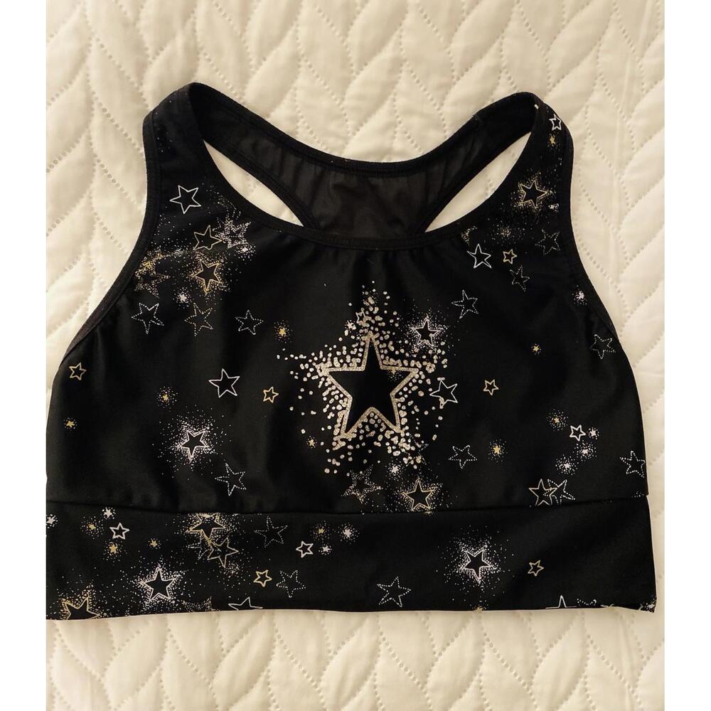Victoria's Secret Women's Sports Bra Size M Black Racer Back W/ Sparkly Stars